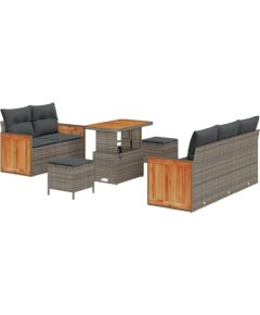 Zestaw sof ogrodowych vidaXL 8 częściowy z poduszkami Szary Polirattan Akacja Dārza mēbeļu komplekti