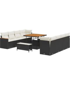 Vidaxl Zestaw sof ogrodowych 11-częściowy z poduszkami Czarny Polirattan Akacja Dārza mēbeļu komplekti