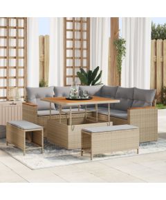 Zestaw Sof Ogrodowych vidaXL 8 Części z Poduszkami Beżowy Poli Rattan Akacja Dārza mēbeļu komplekti