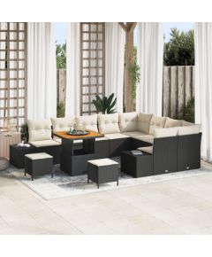 12-częściowy zestaw sof ogrodowych vidaXL z poduszkami Czarny Poli Rattan Akacja Dārza mēbeļu komplekti