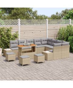 Zestaw sof ogrodowych vidaXL 13-częściowy z poduszkami Beżowy Polirattan Akacja Dārza mēbeļu komplekti