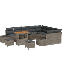 Vidaxl 12-częściowy Zestaw Sof Gardo z Poduszkami Szary Polirattan Akacja Dārza mēbeļu komplekti