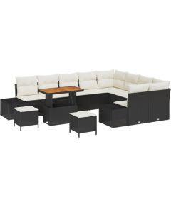 Zestaw sofy ogrodowej vidaXL 12 części z poduszkami czarny rattan poliester Dārza mēbeļu komplekti