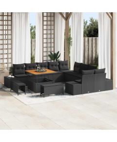 Zestaw 13-elementowy kanap ogrodowych vidaXL z poduszkami Czarny Polirattan Akacja Dārza mēbeļu komplekti