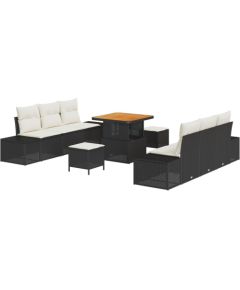 Vidaxl 9-częściowy Zestaw Sofy Ogrodowej z Poduszkami Czarny Polirattan Akacja Dārza mēbeļu komplekti