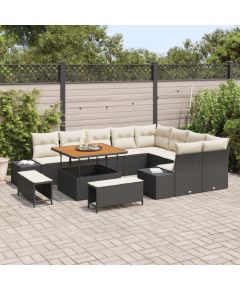 Zestaw sofy ogrodowej vidaXL 12-częściowy z poduszkami czarny polirattan akacja Dārza mēbeļu komplekti