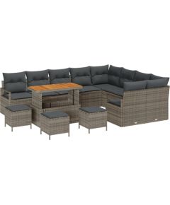 13-Częściowy zestaw sof ogrodowych vidaXL z poduszkami szary polirattan akacja Dārza mēbeļu komplekti