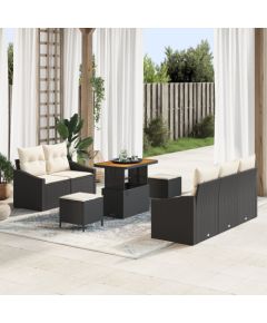 Vidaxl Zestaw sof ogrodowych 8-częściowy z poduszkami Czarny Poli Rattan Akacja Dārza mēbeļu komplekti