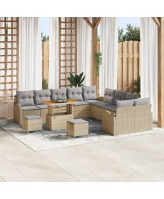 Zestaw Sofy Ogrodowej vidaXL 13-elementowy z Poduszkami Beżowy Polirattan Akacja Dārza mēbeļu komplekti