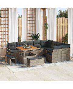 Zestaw sof ogrodowych vidaXL 12-częściowy z poduszkami szary polirattan akacja Dārza mēbeļu komplekti