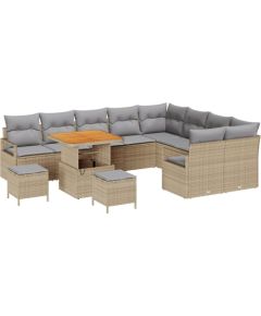Zestaw sofy ogrodowej vidaXL 12-częściowy z poduszkami Beżowy Polirattan Akacja Dārza mēbeļu komplekti