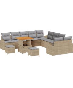 Vidaxl 13-częściowy zestaw sof ogrodowych z poduszkami Beżowy Polirattan Akacja Dārza mēbeļu komplekti
