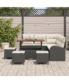 Vidaxl 9-elementowy zestaw sofy ogrodowej z poduszkami Czarny Polirattan Akacja Dārza mēbeļu komplekti