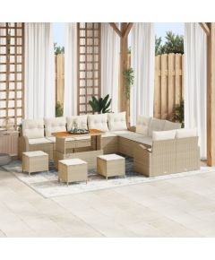 Zestaw Sof Ogrodowych vidaXL 14 Elementowy z Poduszkami Beżowy Poli Rattan Akacja Dārza mēbeļu komplekti