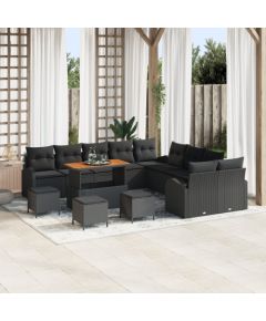 Vidaxl 14-częściowy zestaw kanap ogrodowych z poduszkami Czarny Poli Rattan Akacja Dārza mēbeļu komplekti