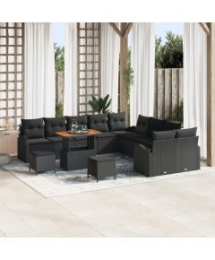 Zestaw sofy ogrodowej vidaXL 13-elementowy z poduszkami Czarny polirattan akacja Dārza mēbeļu komplekti