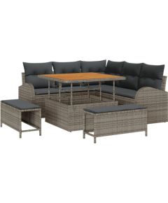 Vidaxl Zestaw 8-el. sof ogrodowych z poduszkami Szary Polirattan Akacja Dārza mēbeļu komplekti