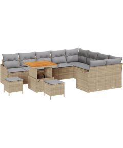 Vidaxl 12-częściowy zestaw sof ogrodowych z poduszkami Beżowy Polirattan Akacja Dārza mēbeļu komplekti