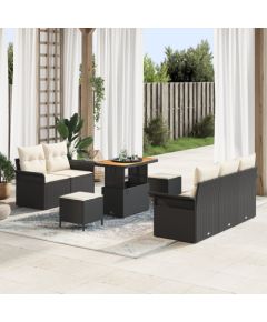 Zestaw sof ogrodowych vidaXL 8 częściowy z poduszkami czarnymi polirattan i akacja Dārza mēbeļu komplekti