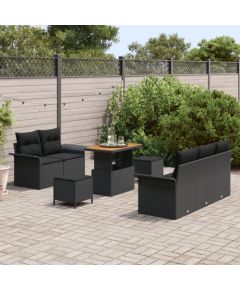 8-elementowy zestaw sof ogrodowych vidaXL z poduszkami Czarny Polirattan Akacja Dārza mēbeļu komplekti