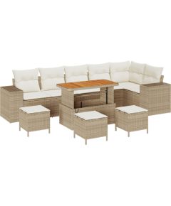 Zestaw sof ogrodowych vidaXL 10-częściowy z poduszkami z beżowego polirattanu i akacji Dārza mēbeļu komplekti