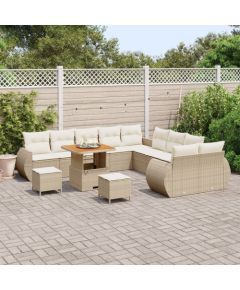 Vidaxl Zestaw 13-elementowy sofy ogrodowej z poduszkami Beżowy Polirattan Akacja Dārza mēbeļu komplekti