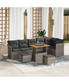 Zestaw sof ogrodowych vidaXL 9-częściowy z poduszkami Szary Polirattan Akacja Dārza mēbeļu komplekti