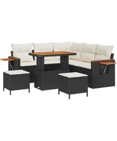 Zestaw sofy ogrodowej vidaXL 8-częściowy z poduszkami Czarny Polirattan Akacja Dārza mēbeļu komplekti