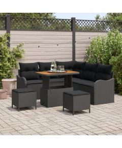 Zestaw 8-częściowy sofy ogrodowej vidaXL z poduszkami Czarny Polirattan Akacja Dārza mēbeļu komplekti