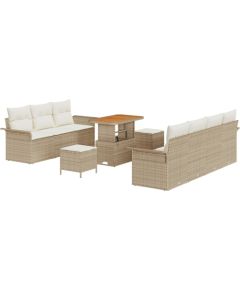 Vidaxl Zestaw 10-częściowy kanapowy ogrodowy z poduszkami Beżowy Polirattan Akacja Dārza mēbeļu komplekti