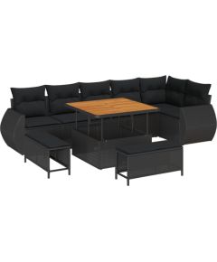 Zestaw sof ogrodowych vidaXL 9-elementowy z poduszkami, czarny Polirattan Akacja Dārza mēbeļu komplekti
