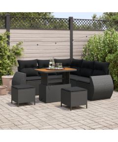 8-częściowy zestaw sof ogrodowych vidaXL z poduszkami czarny polirattan akacja Dārza mēbeļu komplekti