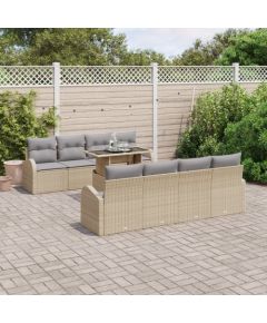 Zestaw Sofy Ogrodowej vidaXL 9 Części z Poduszkami Beżowym Polirattan Dārza mēbeļu komplekti