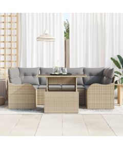 Vidaxl Zestaw sofy ogrodowej 7-częściowy z poduszkami - Beżowy Poli Rattan Dārza mēbeļu komplekti