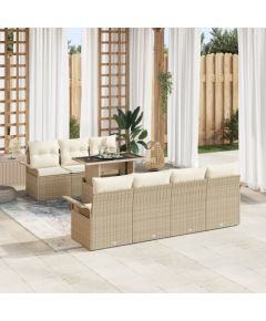 8-elementowy zestaw sof ogrodowych vidaXL z poduszkami Beżowy Rattan Polipropylenowy Dārza mēbeļu komplekti