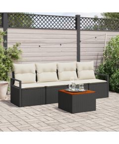 Zestaw sof ogrodowych vidaXL z poduszkami czarny polirattan akacja Dārza mēbeļu komplekti