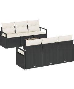 Zestaw sof ogrodowych vidaXL 7 części z poduszkami czarnym policzkiem rattanowym Dārza mēbeļu komplekti