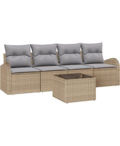 Vidaxl 5-częściowy zestaw sof ogrodowych z poduszkami w beżowym rattanie Dārza mēbeļu komplekti