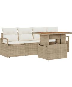 Zestaw sofy ogrodowej vidaXL 5-częściowy z poduszkami Beżowy Rattan syntetyczny Akacja Dārza mēbeļu komplekti