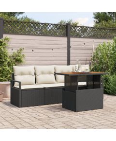 Zestaw 5-częściowy kanap ogrodowych vidaXL z poduszkami Czarny Poli Rattan Akacja Dārza mēbeļu komplekti