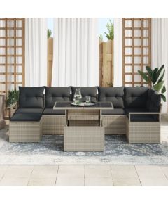 Zestaw ogrodowy vidaXL z poduszkami w jasnoszarym kolorze na polirattan Dārza mēbeļu komplekti