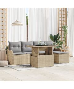 Sofa ogrodowa vidaXL 6-elementowa z poduszkami beżowy poli rattan Dārza mēbeļu komplekti