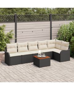 Vidaxl Zestaw 7 elementów kanap ogrodowych z poduszkami czarny polirattan akacja Dārza mēbeļu komplekti