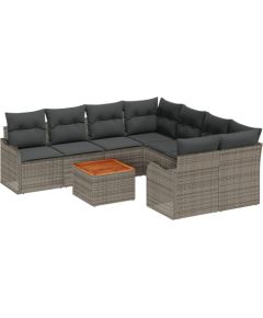 Zestaw sofy ogrodowej vidaXL z poduszkami 9-częściowy szary polirattan Dārza mēbeļu komplekti