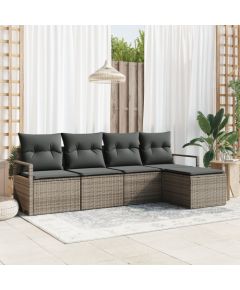 5-elementowy zestaw sofy ogrodowej vidaXL z szarymi poduszkami z polirattanu Dārza mēbeļu komplekti