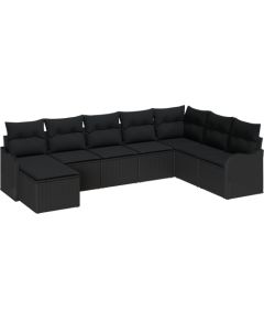 Vidaxl 8-częściowy zestaw sof ogrodowych z poduszkami czarny polirattan Dārza mēbeļu komplekti