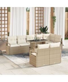 Vidaxl Zestaw 9-częściowy sof ogrodowych z poduszkami Beżowy Poly Rattan, 2-osobowa sofa ogrodowa z miejscem do przechowywania i poduszkami Beżowy Poly Rattan Dārza mēbeļu komplekti