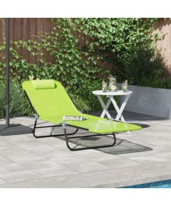 vidaXL Składany leżak słoneczny z poduszką, zielony Textilene Шезлонги и пляжные стулья