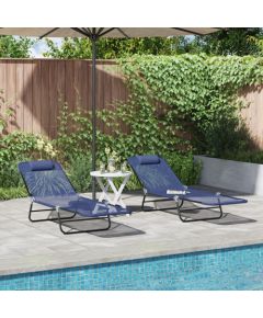 vidaXL Leżaki składane 2 szt. z podgłówkiem Granatowy Textilene Шезлонги и пляжные стулья