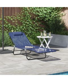 vidaXL Składany leżak słoneczny z podłokietnikiem Granatowy Textilene Шезлонги и пляжные стулья